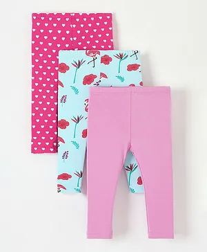 Babyhug Knit Lycra Full Length Heart Printed Legging Pack Of 3 - Multicolour