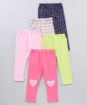 Babyhug Full Length Knit Lycra Leggings Multi Printed Pack of 5 - Multicolour