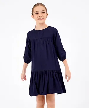 Primo Gino 3/4th Sleeves Tiered Frock Solid - Navy Blue