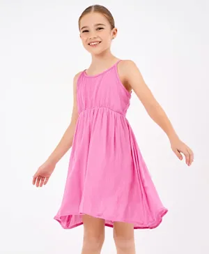 Primo Gino Sleeveless Gathered Solid Frock - Pink