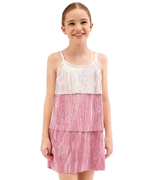 Primo Gino Singlet Sleeves Layered Party Frock Glitter Print - Pink Golden