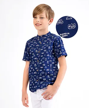 Primo Gino Half Sleeves Shirt Gaming Print - Navy