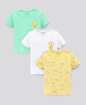 Bonfino Half Sleeves Tees Lion & Tiger Print Pack of 3- Off White Light Yellow & Green