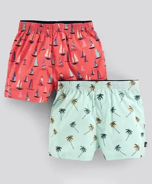 Pine Kids Boxers Boat & Trees Print Pack of 2 - Assorted