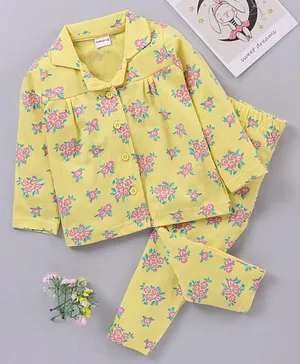 Babyhug Full Sleeves Top & Pyjama Set Flower Print - Pink