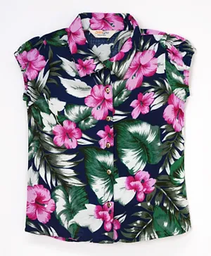 Primo Gino Short Sleeves Shirt Floral Print - Navy Blue