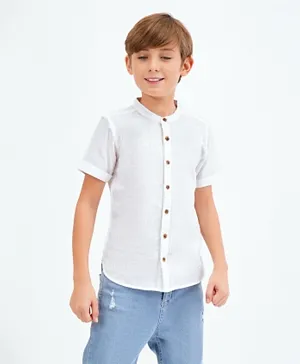 Primo Gino Half Sleeves Cotton Solid Shirt - White
