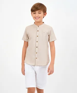 Primo Gino Half Sleeves Cotton Solid Shirt - Beige