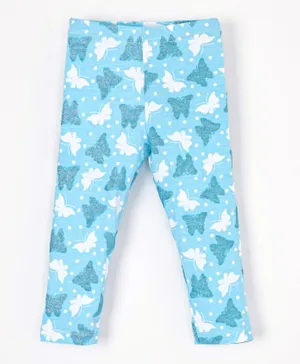 Babyhug Knit Full Length Leggings Glitter Print - Blue