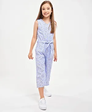 Primo Gino Sleeveless Viscose Woven Jumpsuit Floral Print - Blue