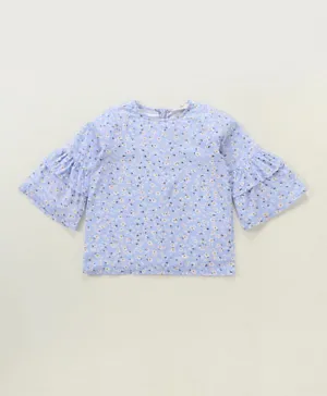 Primo Gino 3/4th Sleeves Top Floral Print - Blue