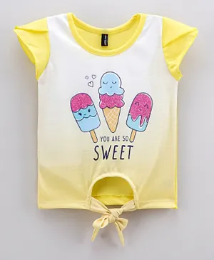 Game Begins Ice Creams Tie Up Detail Top - Yellow
