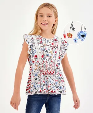 Pimo Gino Short Sleeves Top Foral Print - White