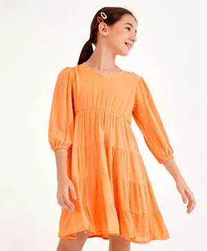 Primo Gino Full Sleeves Knee Length Frock - Peach