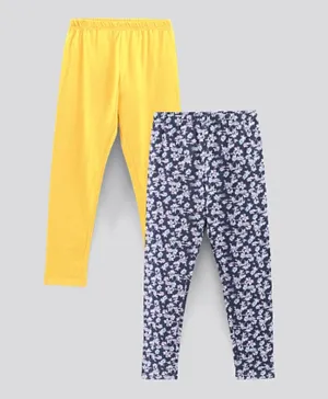 Primo Gino Ankle Length Knit Leggings Solid and Printed Pack of 2 - Blue Yellow