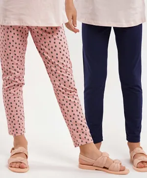 Primo Gino Ankle Length Leggings Solid & Printed Pack of 2 - Pink Navy