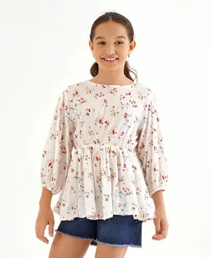 Primo Gino 3/4th Sleeves Top Floral Print- White
