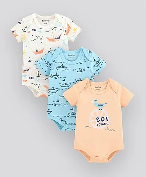 Bonfino Half Sleeves Onesies Boat Print - Off White Blue Peach
