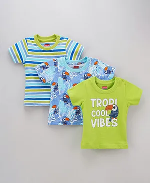 Babyhug Half Sleeves T-Shirts Multi Print Pack of 3 - Green Blue