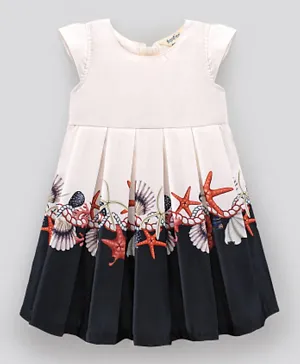 Bonfino Sleeveless Party Dress Star Fish Print - White