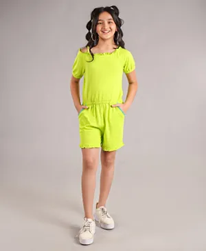 Pine Kids Half Biowashed Jumpsuit - Lime Green