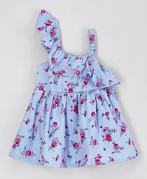 Babyhug 100% Rayon Twill Sleeveless Frock Floral Print - Blue