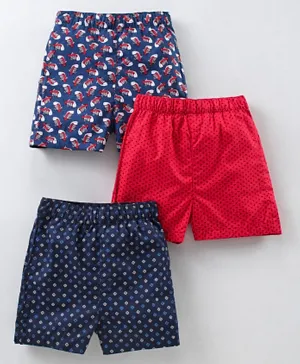 Babyhug Knee Length Cotton Thermal Boxers Sneakers Print Pack of 3 - Blue Red Navy