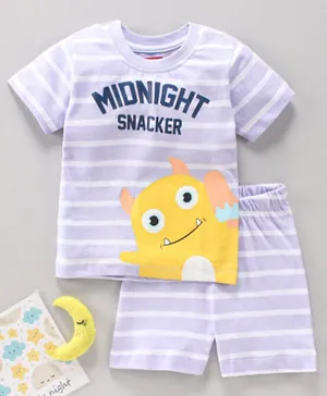 Babyhug Half Sleeves T-Shirt & Shorts Set Text & Stripes Print - Light Purple