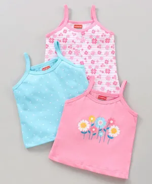 Babyhug 100% Cotton Sleeveless Slips Flowers Print Pack of 3 - Pink Blue