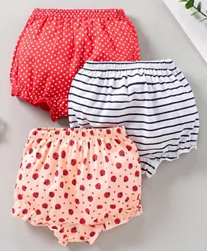 Babyhug Cotton Bloomers Stripes & Polka Dots Print Pack of 3 - Red White