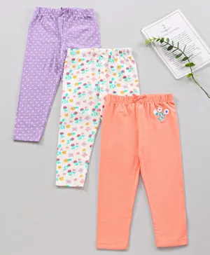 Babyhug Full Length Leggings Polka & Floral Print Pack Of 3 - Multicolor