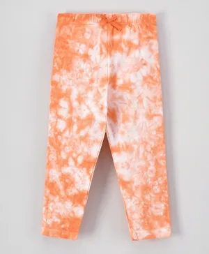 Babyhug Full Length Knit Printed Leggings - Peach