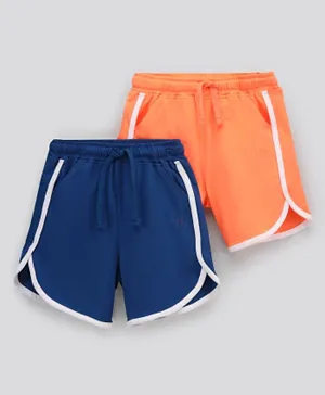 Honeyhap 100% Cotton Mid Thigh Shorts With Bio Wash Solid Pack of 2 - Blue Orange