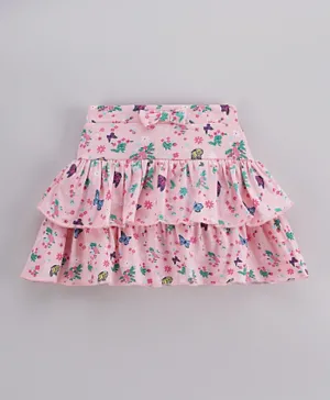 Babyhug Mid Thigh Layered Skirt Floral Print & Bow Applique - Pink