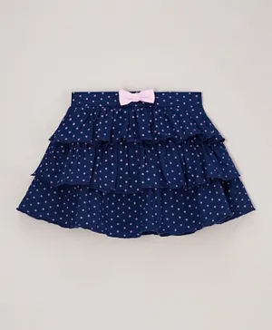 Babyhug Knit Knee Length Layered Skirt Polka Dots Print - Navy Blue