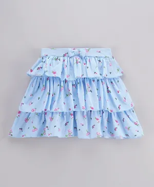 Babyhug Knit Knee Length Layered Skirt Floral Print - Blue