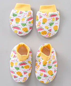 Babyhug 100% Cotton Mittens & Booties Set Fruits Print - Yellow