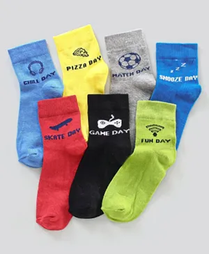Pine Kids Ankle Length Anti Microbial Washed Socks Text Design Pack Of 7 - Multicolour
