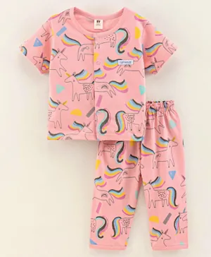 ToffyHouse Half Sleeves Top & Pyjama Set Unicorn Print - Pink