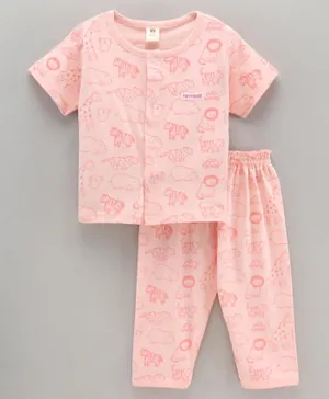 ToffyHouse Cotton Half Sleeves Pajama Set Animal Printed - Light Pink