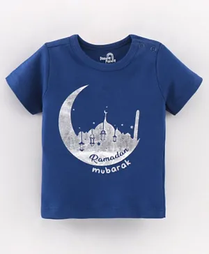 Doodle Poodle Half Sleeves T-Shirt Ramadan Mubarak Print - Blue