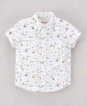 Babyhug Half Sleeves Shirt Boat Print - White