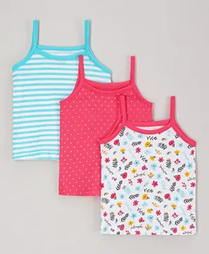 Babyhug 100% Cotton Antibacterial Finish Sleeveless Slips All Over Printed Pack of 3 - Pink Blue