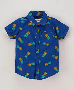 Babyhug Half Sleeves Cotton Shirt Pineapple Print - Blue