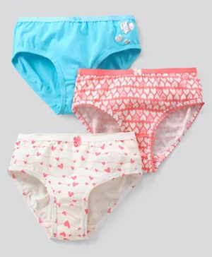 Pine Kids Cotton Lycra Biowashed Panties Heart Print Pack Of 3 - Assorted