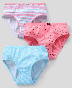 Pine Kids Antimicrobial And Biowashed Cotton Lycra Panties Floral Dot And Stripe Print Pack Of 3 - Assorted