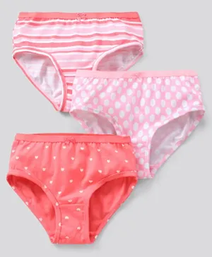 Pine Kids Cotton Lycra Biowashed Panties Heart Stripe And Dot Print Pack Of 3 - Assorted