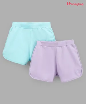 Honeyhap Premium 100% Cotton   Anti-Microbial  Finish Solid Shorts Pack of 2 - Green Purple