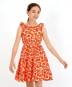 Primo Gino Floral Dress - Orange