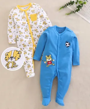 Babyoye Full Sleeves Cotton Eco Jiva Finish Sleep Suits Pack Of 2 - Multicolor